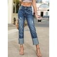 thumbnail image 4 of DOKOTOO Womens Ripped Cuffed Jeans High Waisted Boyfriend Straight Leg Denim Pants Classic Blue, 4 of 9