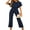 Navy, variant on Gureui Women's Summer Jumpsuit, Elegant Short Sleeve Crew Neck Back Hollowed Waist Tie Solid Color Wide Leg Pants