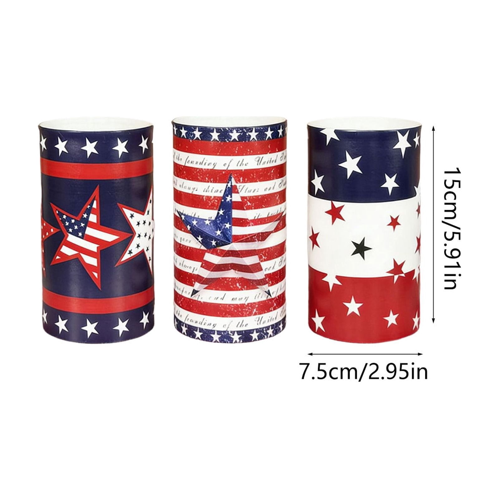 geerera 3Pcs 4th of July Patriotic LED Flameless Candles with Remote, USA Flag Electronic Candle Lights Set for Independence Day, Memorial Day & Patriotic Events Decor