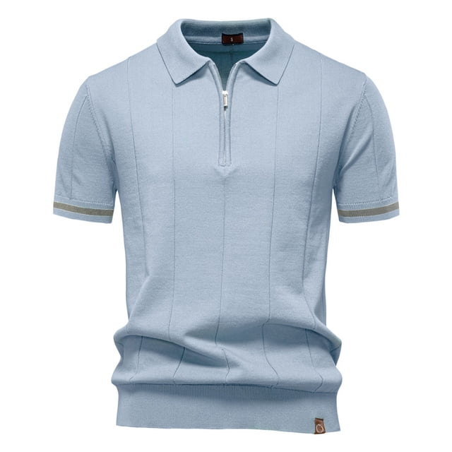 Blusa y camisa de manga corta con cuello vuelto para hombre, cómoda, lisa, de poliéster, informal, de manga corta y cuello vuelto