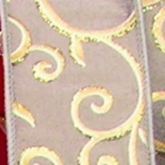 The Ribbon People Gray and Gold Swirl Wired Craft Ribbon 2.5" x 20 Yards