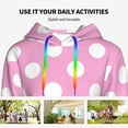 thumbnail image 4 of Balery Pink And White Polka Dot Pattern Womens Long Sleeve Hoodie, Pullover Hooded Sweatshirt, Kangaroo Pocket Hoodie with Eye-catching Drawstrings-Medium, 4 of 7