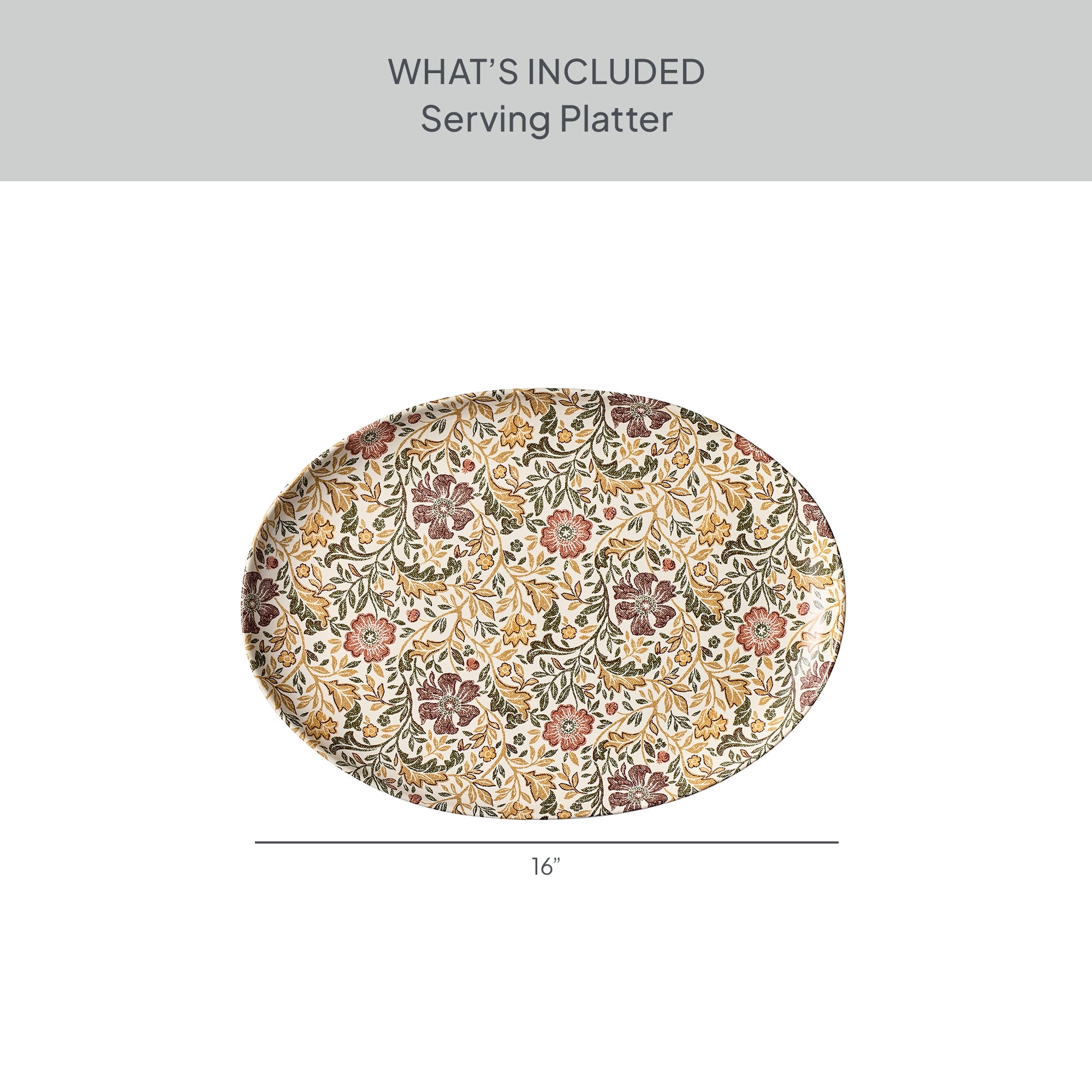 Better Homes & Gardens Edith Vine Floral Stoneware 16 in Oval Serving Platter