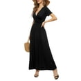 thumbnail image 6 of MLANM Women's Empire Waist Maxi Dress Casual V Neck Long Dresses with Pockets, L Black, 6 of 8