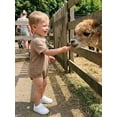 thumbnail image 3 of BemeyourBBs Newborn Baby Boy Shirt Romper Summer Clothes Lapel Neck Short Sleeve Button Down Front Jacquard Bodysuit Jumpsuit One Piece Outfits, 3 of 9