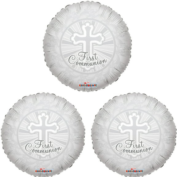 18" First Communion Theme White Silver Foil Balloons (3 Balloons )