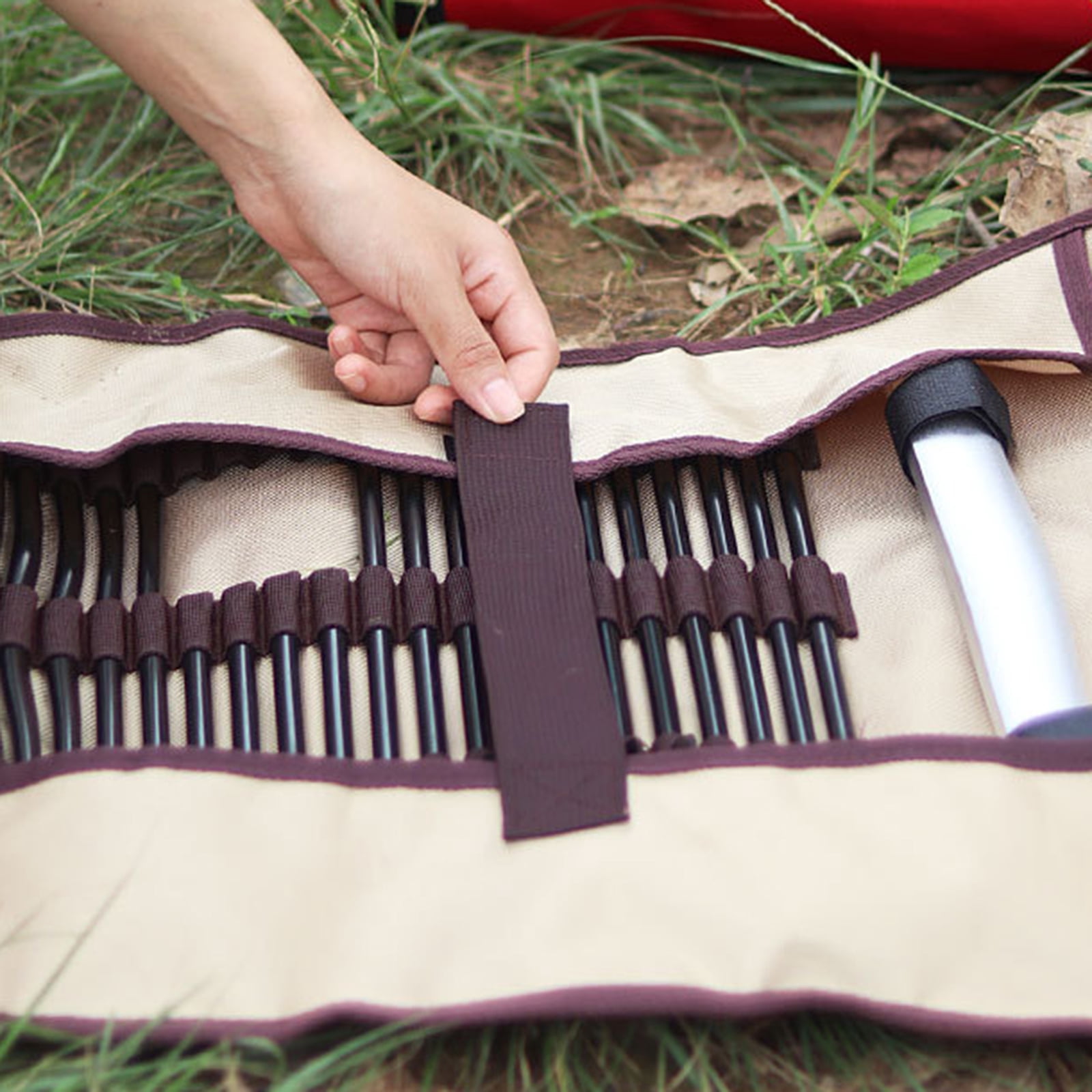 Portable Camping Tent Stakes Bag Folding Tent Stake Bag Outdoor Camping Ground Nails Carry Case for Hiking Camping