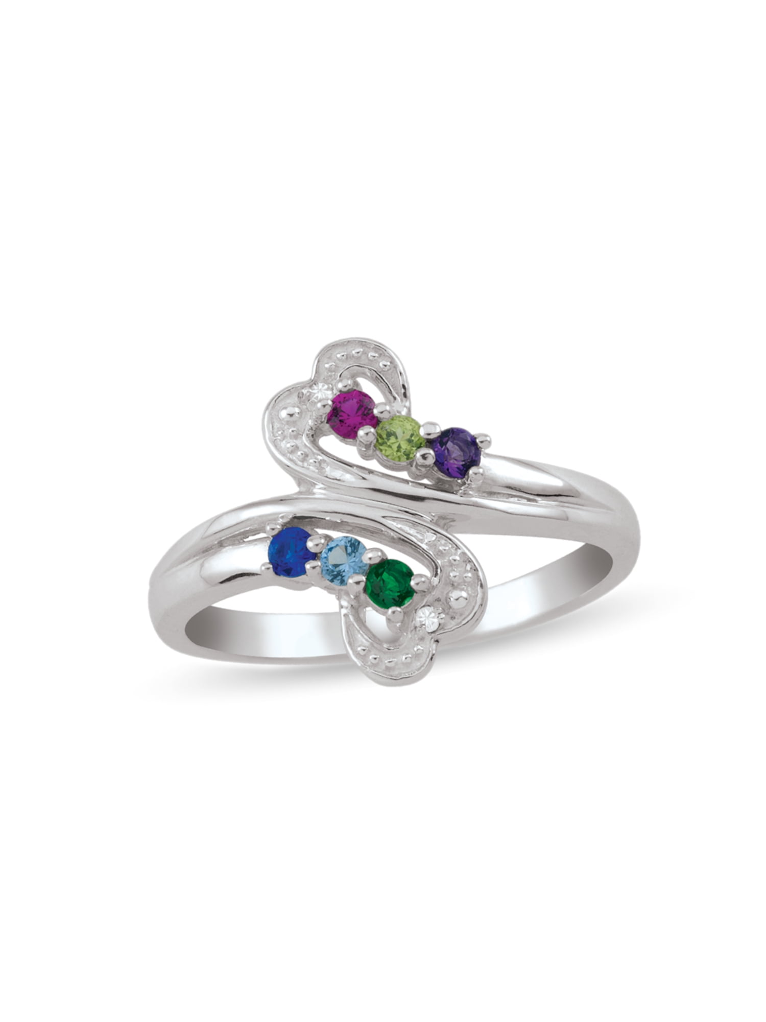 Personalized Bypass Heart Design Birthstone Family Ring in 10K Gold with Diamond Accents by Jewlster