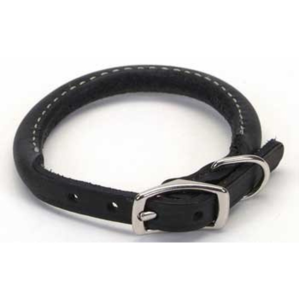 Circle T Black Rolled Leather Dog Collar 16 in.