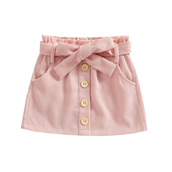 Toddler Girls Corduroy Skirt High Waist Button Front Belted Short Dress Elastic Waist Ruffle Skirt