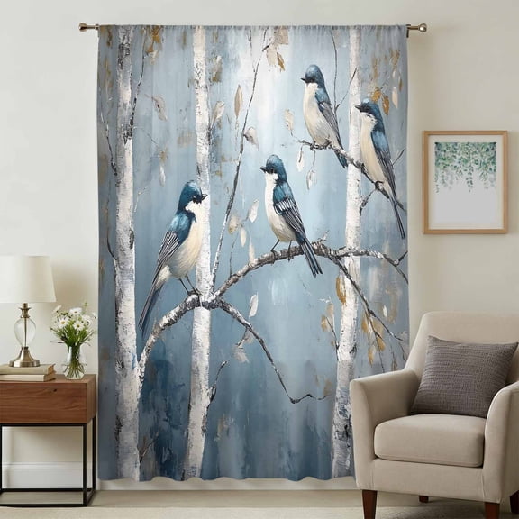 Vintage Oil Painting Forest Sheer Curtains 84 Inches Long, Vintage Birds Branches Trees Light Filering Curtains, Breathable Simi Curtain Privacy Drapes for Living Room Bedroom Window Treatment