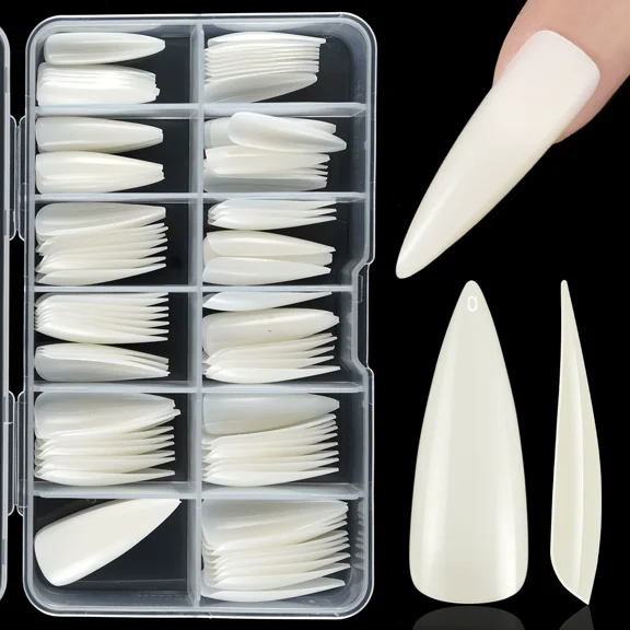 White Long Drop Shape Acrylic Nail Tips 10 Size for Acrylic Nature Nail Tools Natural Nails Tips Square Long Gel Tips Professional Gel Nail Extension Manicure Salon At Home