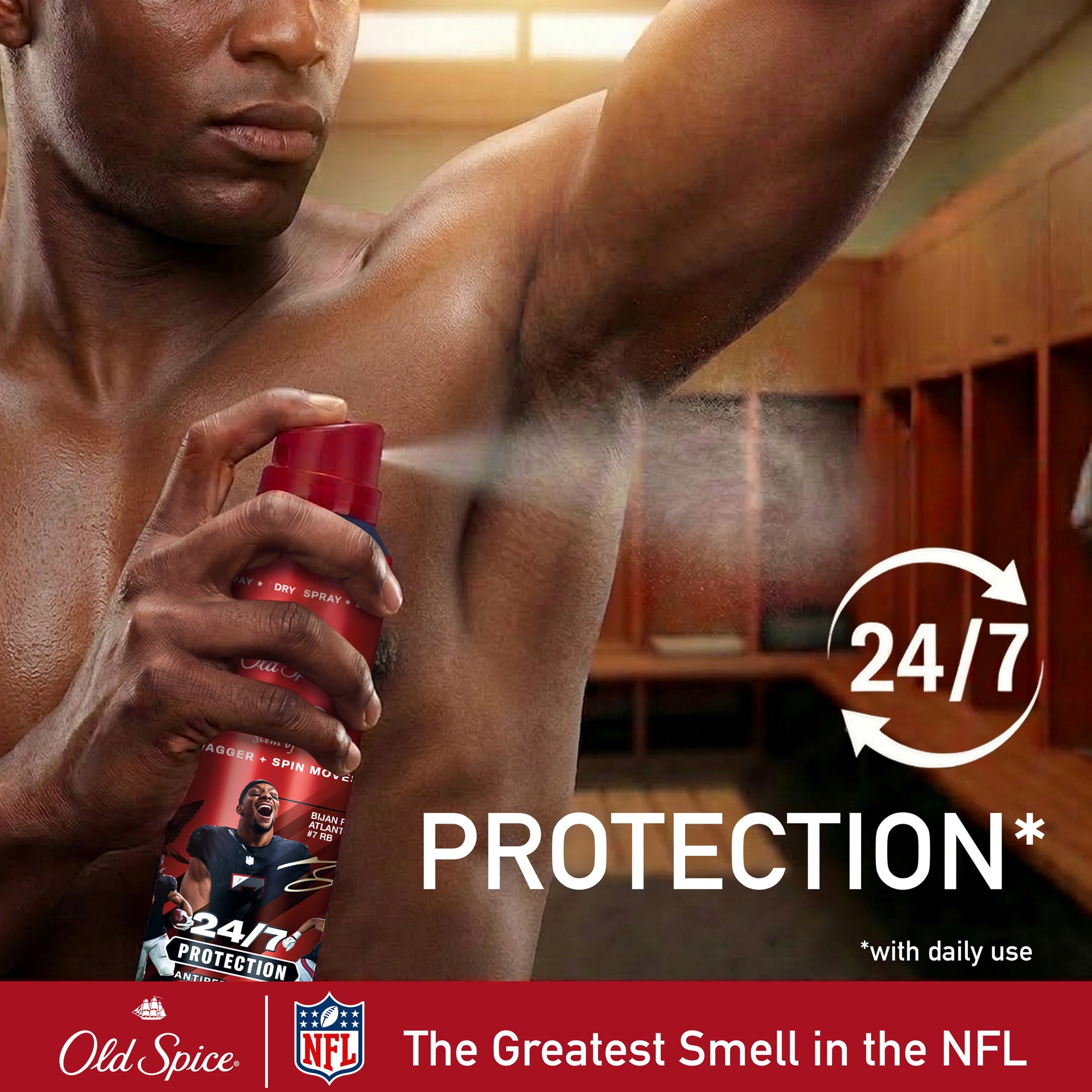 Old Spice Body Spray for Men, Antiperspirant, NFL Collection, Bijan Robinson, Scent of Swagger + Spin Moves, 4.3 fl oz