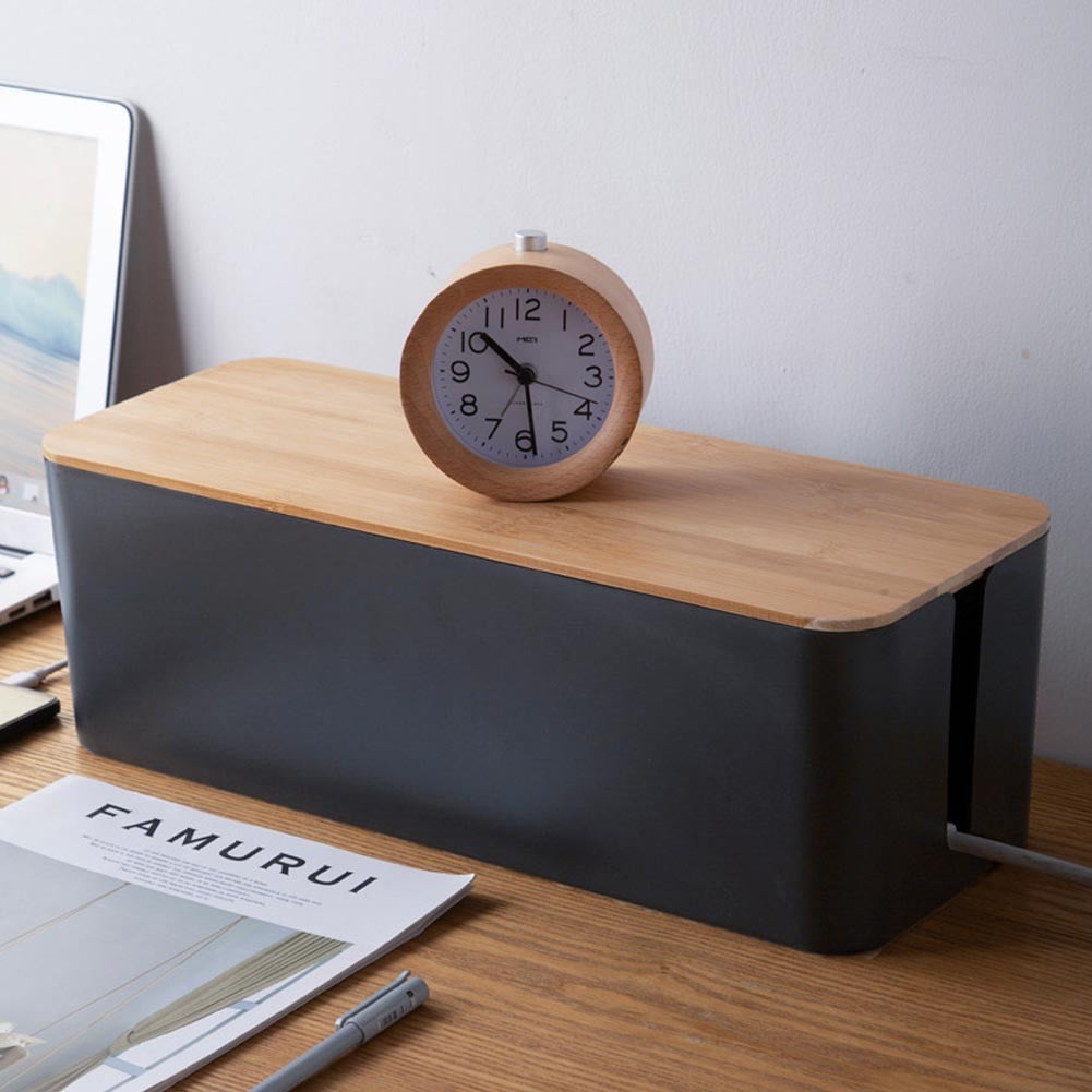 Cable Boxes,Large Cable Organiser Box with Wooden Lid for Cables Management Box A