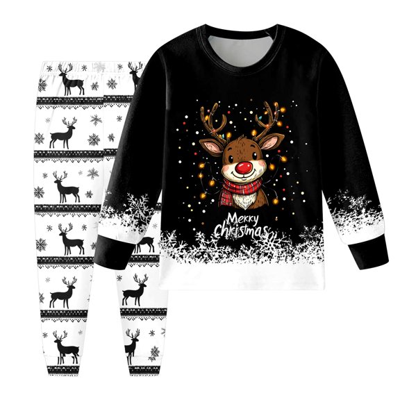 GCETTIC Kids Christmas Pajamas Long Sleeve Holiday Pjs Set Toddler Boys Girls Xmas Jammies Black 6-7 Years