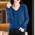 thumbnail image 3 of Pullover Sweaters For Women V Neck Soft Lightweight Loungewear Breathable Loose Fit Long Sleeve Travel Sweater Tops for Fall and Winter, Cozy and Practical, Ideal for Travel and Home,Navy,Size XL, 3 of 5