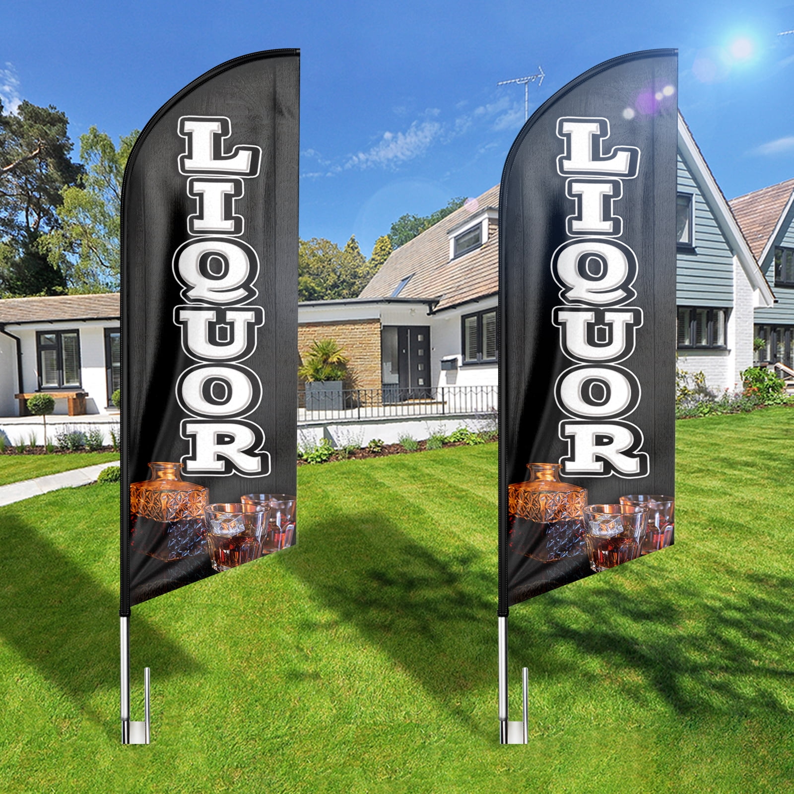 Liquor Sign Feather Flag,8FT Liquor outdoor advertising flag, Liquor Business Sign,Liquor Swooper Flag（FLAG ONLY）