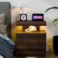 thumbnail image 3 of Hommpa LED Nightstand with Wireless Charging Station Modern Nightstand Type C USB Port 2 Drawers Bedside Table Dark Walnut Smart Night Table High Gloss End Side Table for Bedroom Furniture 22.3" Tall, 3 of 11