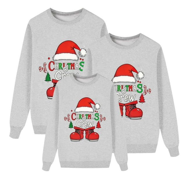 Fgnfyis Chandails Assortis pour la Famille Chandail Confortable Décontracté à Manches Longues Col Rond Pyjamas de Noël pour la Famille Tenues de Vacances pour Papa Maman et Enfants pour Hommes Gris_001 TG