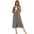 thumbnail image 5 of Women's Zip Up Ankle Length Robes Half Sleeve Zipper Bathrobe Cotton House Coat with Pockets,Plus Size Striped O-neck House Coat Loungewear Long Nightgown Housedress for Breastfeeding,S-XXL Gray, 5 of 7