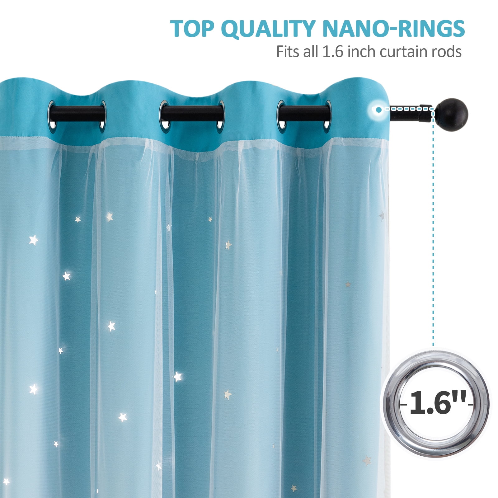 Anjee Blackout Curtains for Kids Girls Bedroom Curtain,Star Curtain Dual Layer Curtains with Sheer 2 Panel Set,52" x 95",Blue Purple