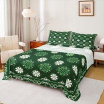 Feelyou Retro St. Patrick's Day Queen Sheet Sets, Shamrock Damask Bed Set, 4-Piece
