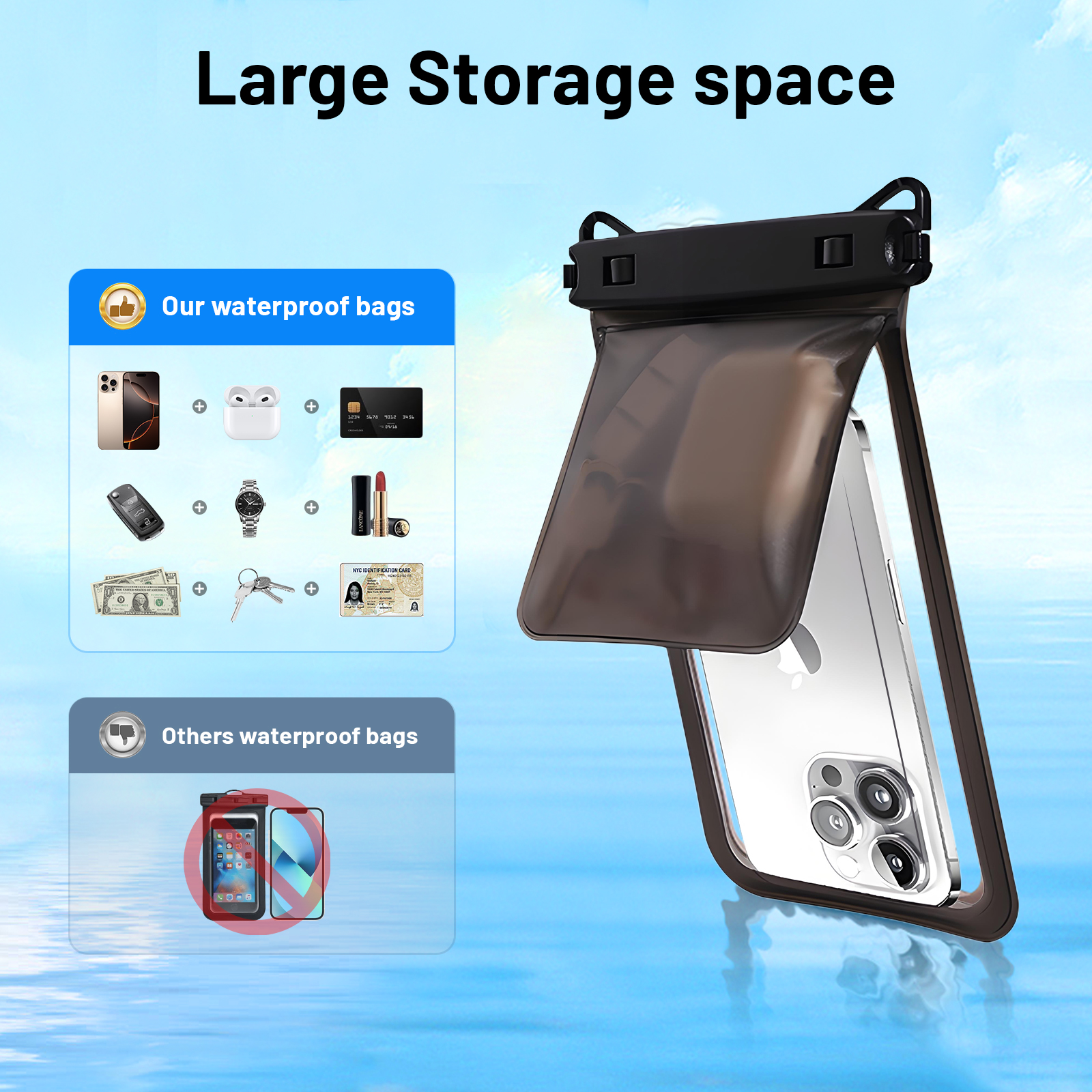 Atzeste 2-Pack Waterproof Phone Pouch IPX8 Black photo 2
