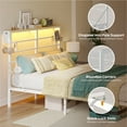 thumbnail image 3 of Bestier Queen Size Metal Platform Bed Frame with LED Headboard & Charging Station, Adjustable Under Bed Storage, White, 3 of 11
