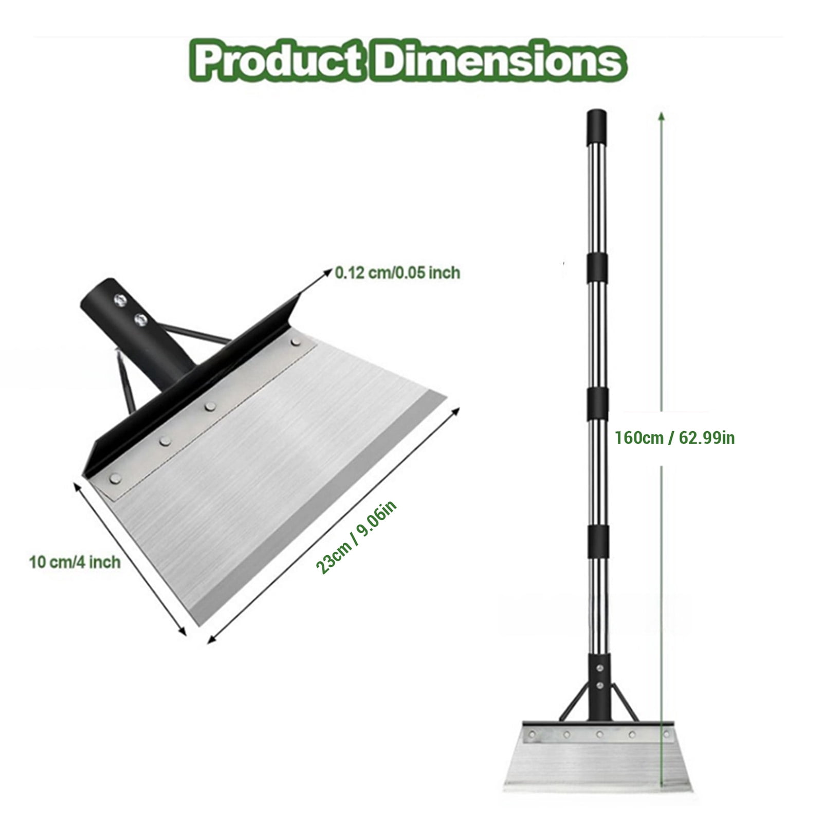 NFTIGB Multifunctional Garden Cleaning Flat Shovel Heavy Duty Steel Tool with Adjustable Handle for Weeding & Ice Removal (9.1x3.9x63.0 in / 23x10x160 cm)