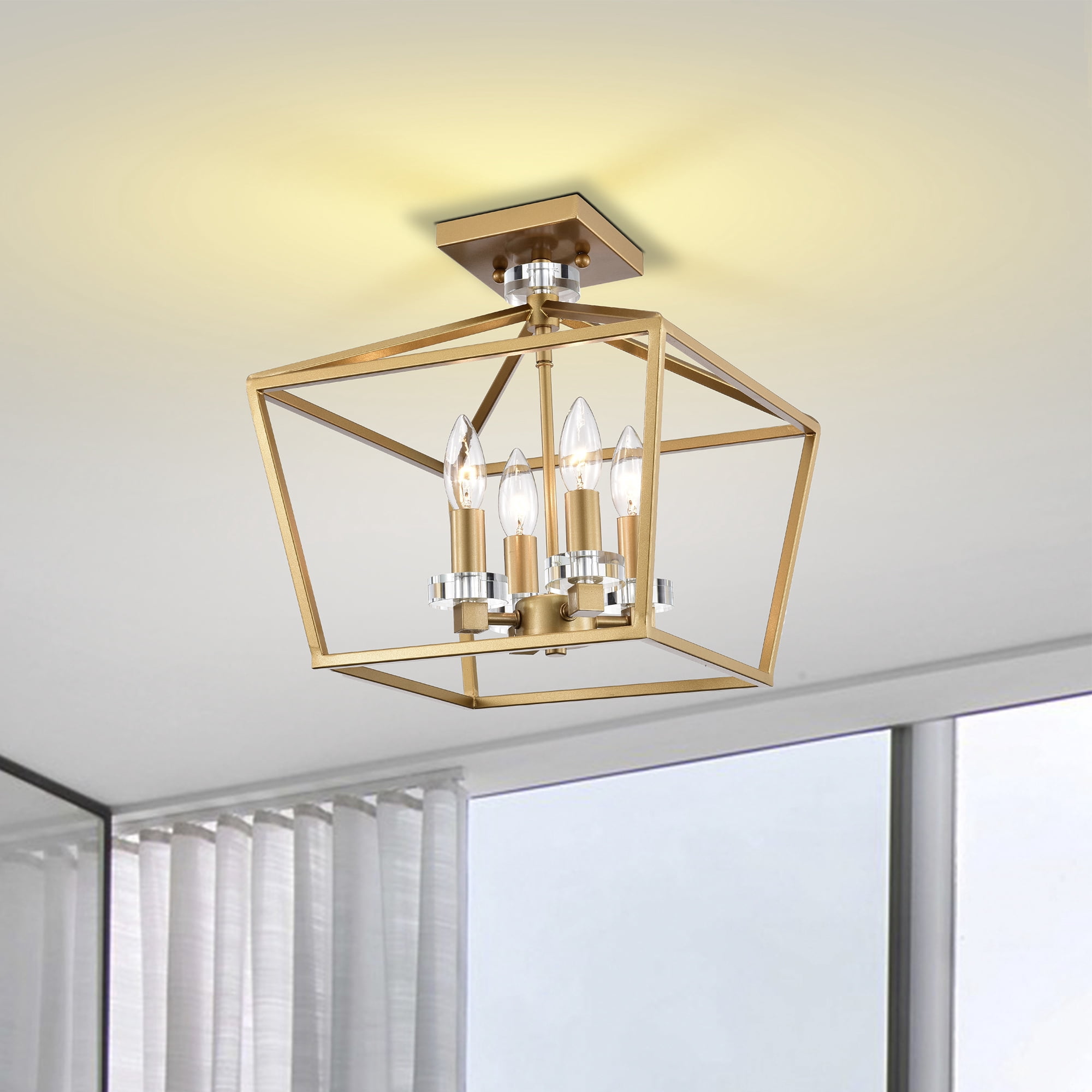 Warehouse of Tiffany Jimmi Matte Gold 4-Light Metal Open Cage Semi-Flush Mount