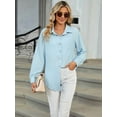 thumbnail image 3 of Womens Button Down Shirts Long Sleeve Textured Collared Work Blouse Dressy Casual Tops with Pocket  Blue S, 3 of 8