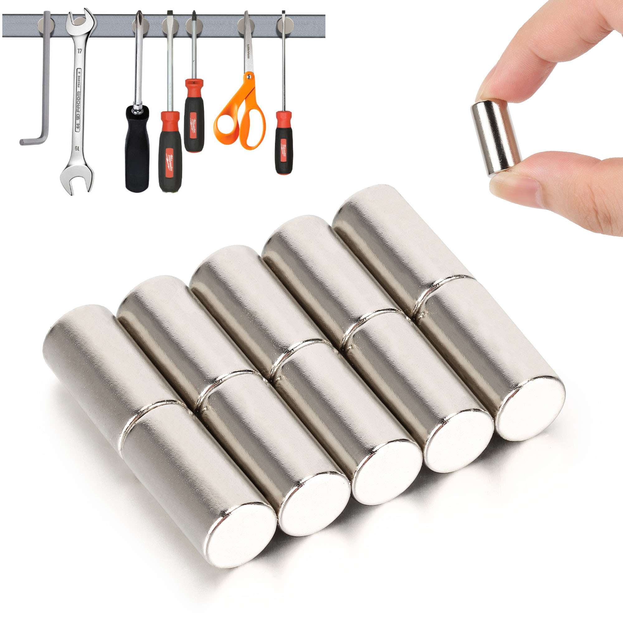 Spencer 20 PCS Super Strong Neodymium Magnets 0.4 x 0.8 Inch Cylinder Magnets Permanent Rare Earth Magnets Circular Magnets Rod, 10mm x 20mm