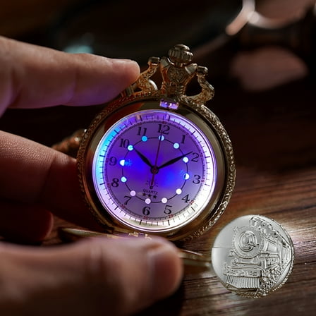 DESIGNICE Vintage Glowing Pocket Watch Pocket Watch Locomotive Women's 42X5CM Silver