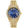 thumbnail image 1 of Reloj Hiphop para hombre, con correa de acero, estilo hip hop, con diamantes graduados romanos y calendario, reloj de cuarzo para hombre, 1 of 6
