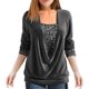 thumbnail image 3 of Blusa de lentejuelas para mujer de manga larga brillante túnica drapeada fluida fiesta jersey con cordón dobladillo con purpurina, 3 of 5