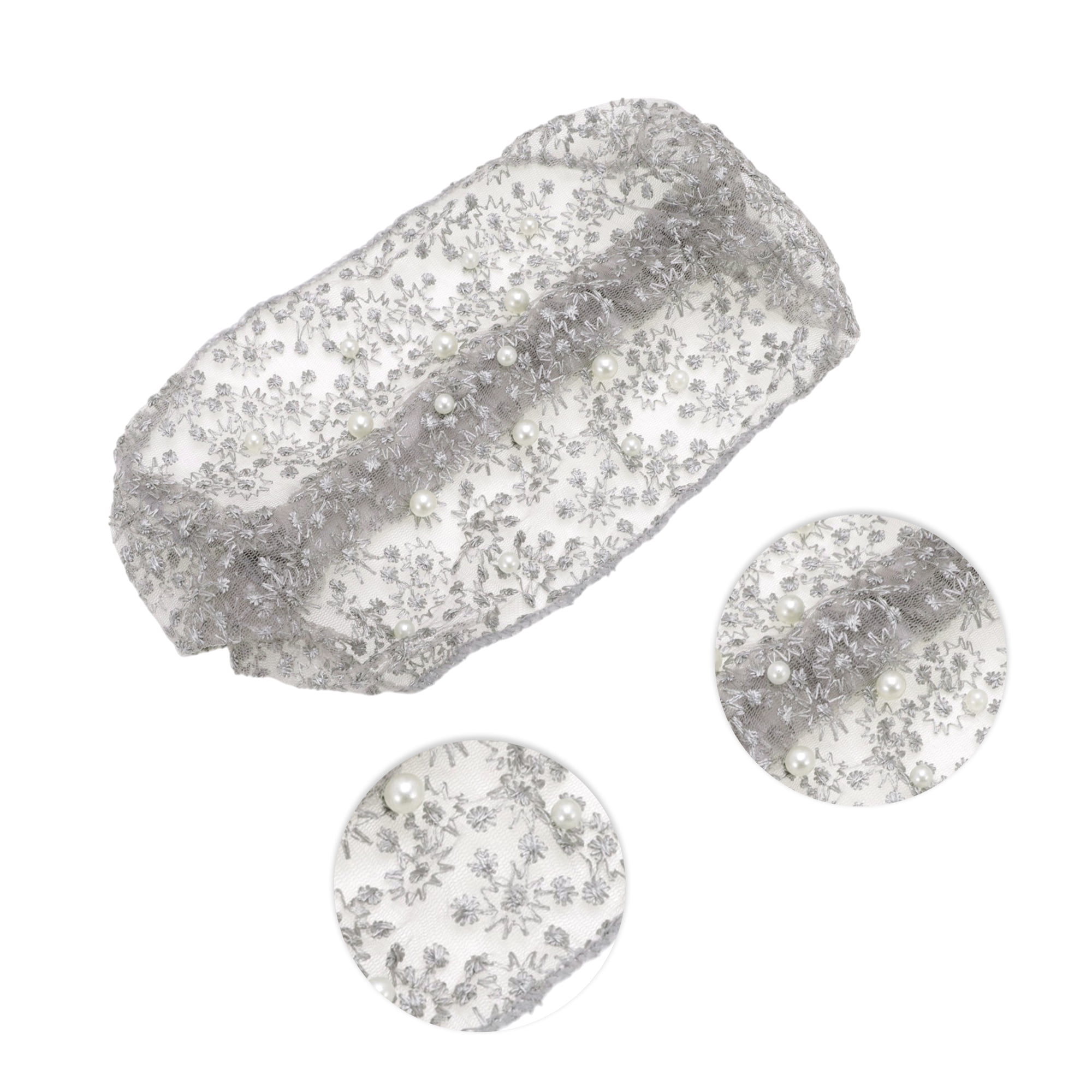 Unique Bargains 1pc Fashion Faux Pearl Wide Headwrap 9.45"x6.69" Gray