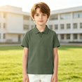 thumbnail image 2 of YAYUBA Boys Short Sleeve Polo Shirts Kids Casual V-Neck School Uniform Golf Pique Polo Shirt Back To School Preppy Clothes, 2 of 4