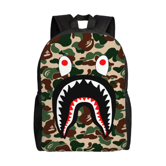 Bape Shark Camo Kids Backpacks School Bag Bookbag Casual Daypack Backpacks For Travel Hiking