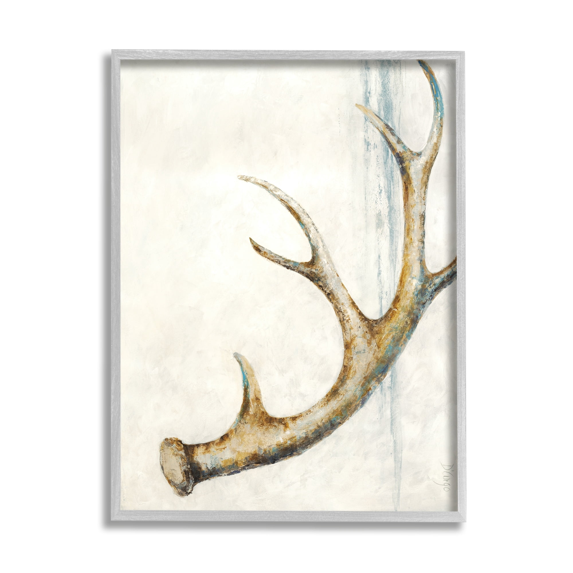 Stupell Industries Abstract Deer Antler Design Blue Accents Painting Framed Wall Art, 24 x 30, Design by Dina D'Argo