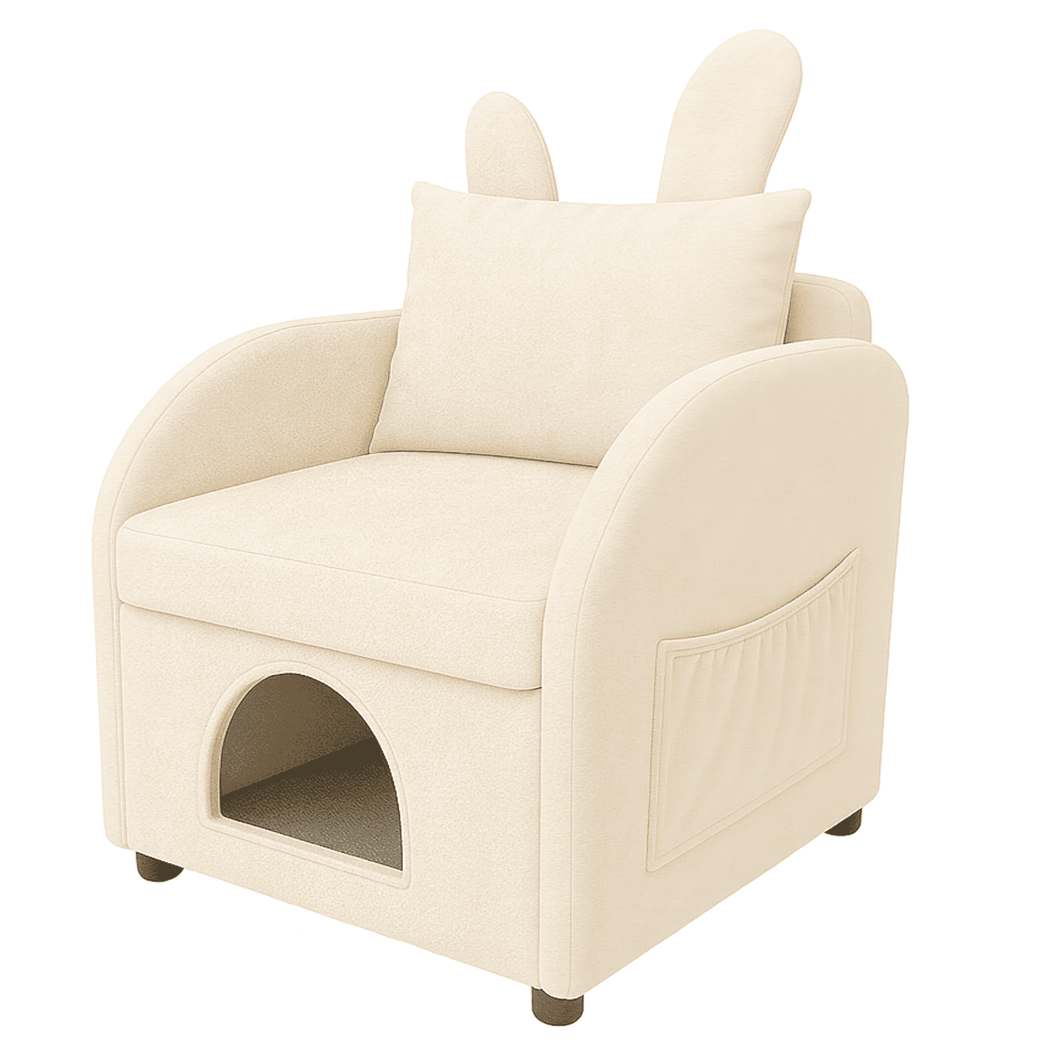 2-in-1 Armchair with Cat Dog Pet Hideaway, Pet-Friendly Accent Chair with Scratch-Resistant Fabric, Dual-Use Sofa Chair with Pocket for Living Room, Beige