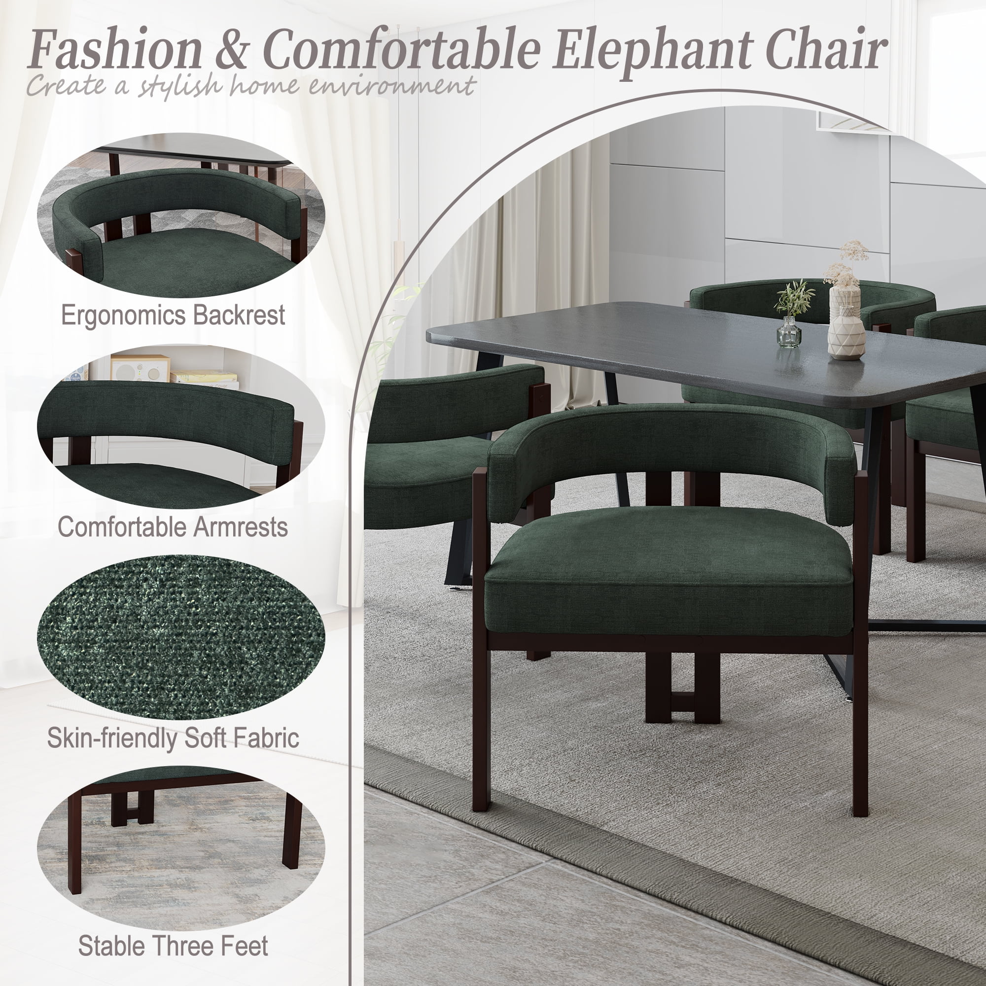 MAYEERTY Modern Accent Chair Teddy Upholstered Armchair with Open Back 3 Legs Barrel Dining Chair Comfy Side Chair for Living Room/Bedroom/Dining Room Set of 2 (Emerald)