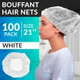 thumbnail image 2 of White Bouffant Caps, Disposable Non-Woven Hair Nets, 100 Count, 21 in, 2 of 8