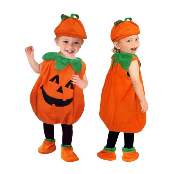 JIFRE Cute Children Halloween Pumpkin Costume for Kids, Toddler Infant Baby Halloween Costume Outfit Set Cosplay for Boys Girls (1-2Y, 1-2T)