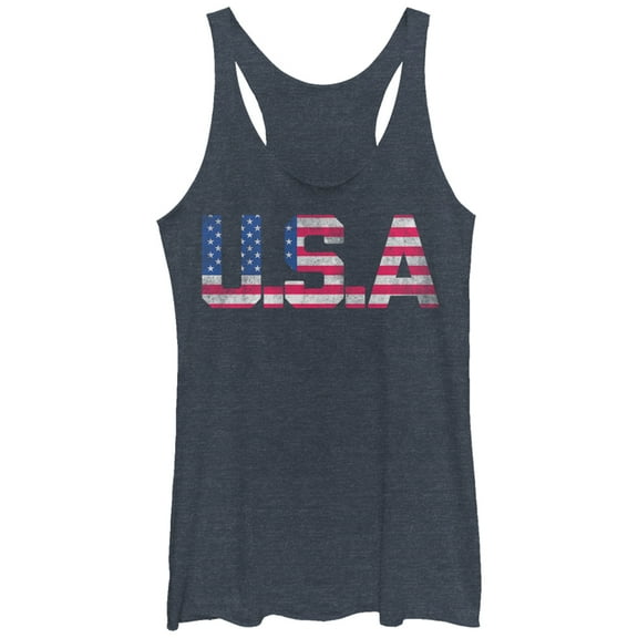 Women's Lost Gods Fourth of July  USA Stars and Stripes  Racerback Tank Top Navy Blue Heather Large