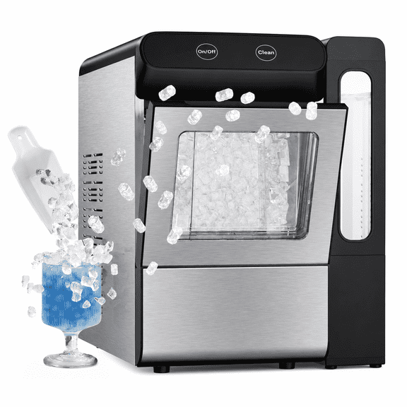 Simzlife Nugget Ice Maker Countertop, 26 lbs/24H Chewable Ice Machine, Self-Cleaning Stainless Steel Ice Maker with 2.65L Water Tank, Soft Pellet Sonic Nugget Ice for Home, Office, RV