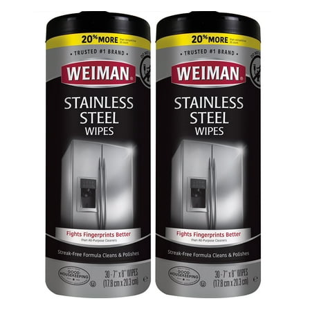 Weiman Stainless Steel Cleaner Wipes Fingerprint Resistant Removes Watermarks and Grease, 2 Pack