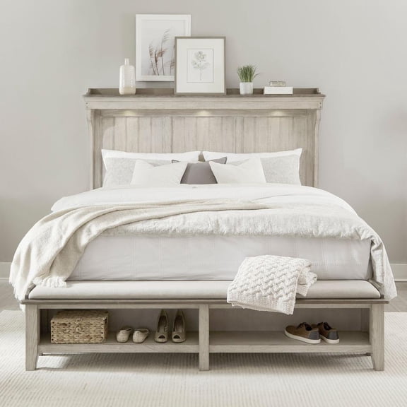 Ivy Hollow King Mantle Storage Bed in Weathered Linen