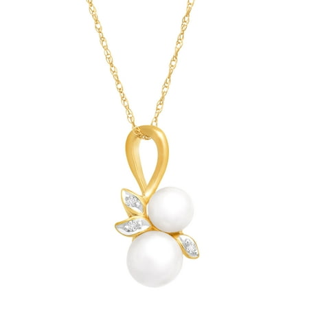 Freshwater Pearl Bud Pendant Necklace with Diamonds in 10kt Gold