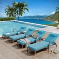 thumbnail image 1 of Set of 2 Outdoor Rattan Chaise Lounge Chairs, 5-Position Adjustable Recliners with Cushions & Wheels – All-Weather Patio Loungers for Backyard, Poolside – Peacock Blue / Red / Brown+Off-White, 1 of 9