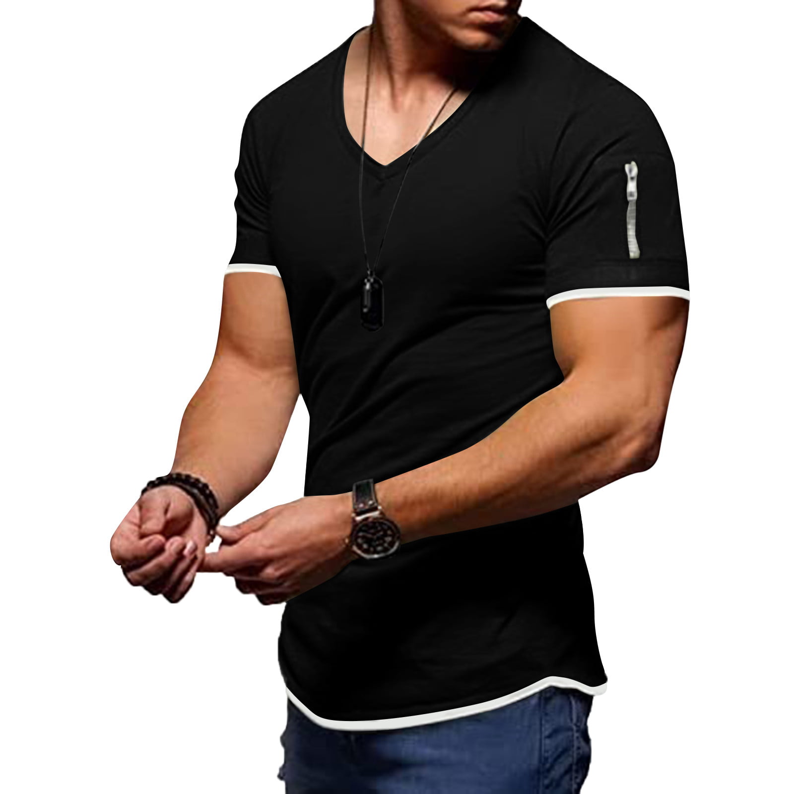 Army Green Compression Shirts For Men Mens Summer Fashion Casual Solid  Color Zipper Pocket T Shirt Short Sleeve Shirt Top Blouse 